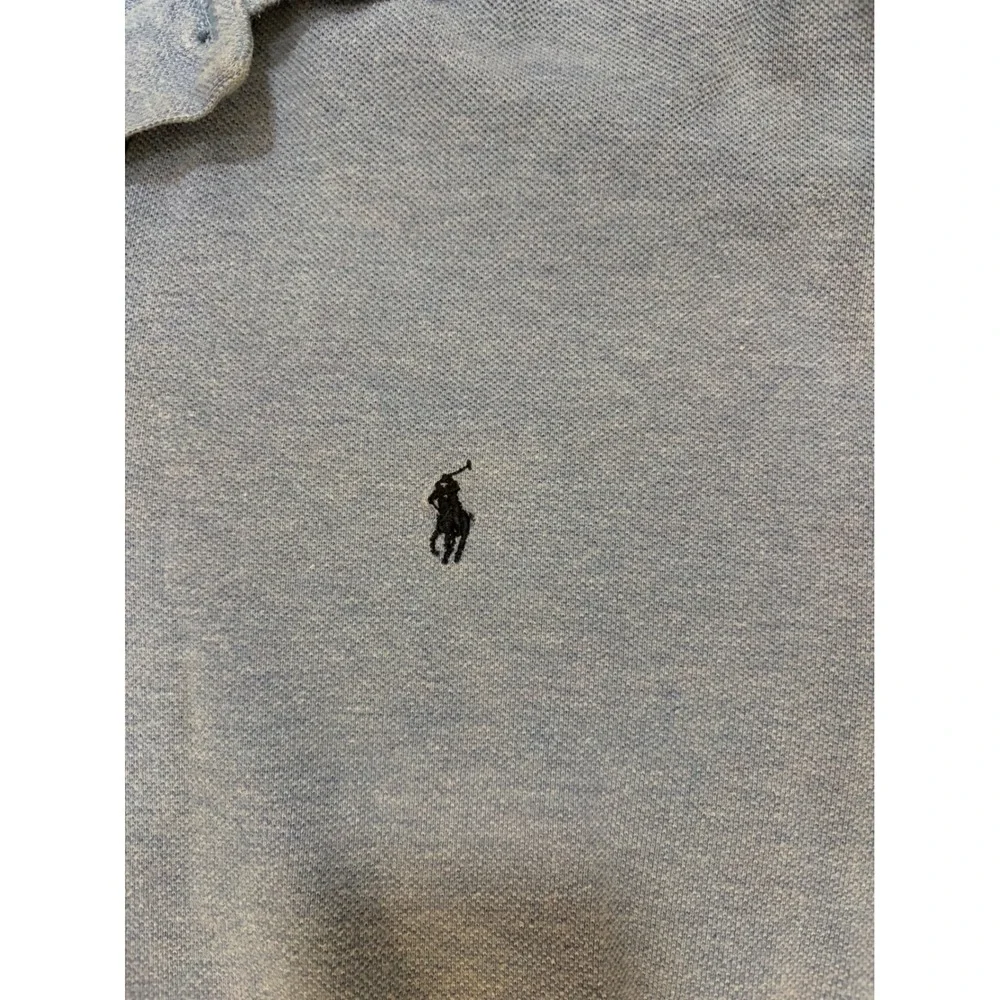 Polo Ralph Lauren Mens Large Light Blue Heathered‎ Cotton Pique Short Sleeve